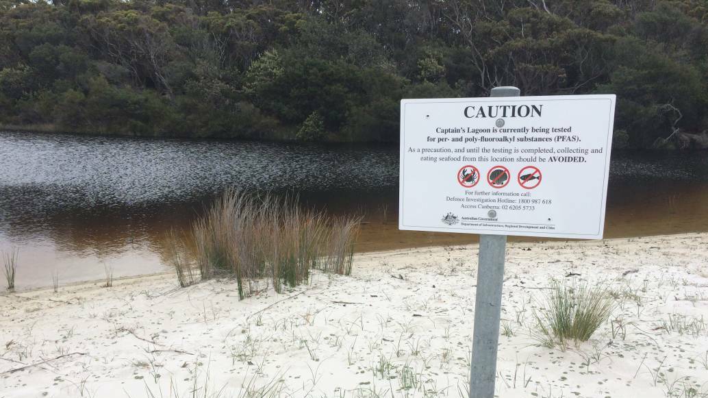 Signs were erected at Wreck Bay warning people to avoid water due to PFAS contamination. Picture from file.