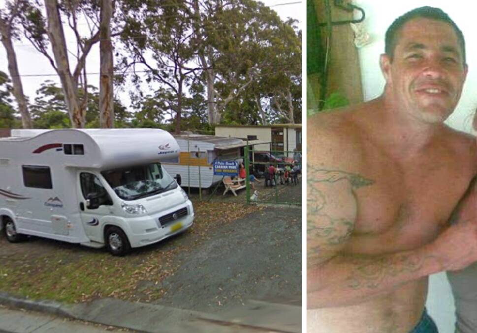 Raymond Allen (right) went to the Palm Beach Caravan Park (left) on July 25, 2021 to "staunch" David McArthur, he has told a jury. Pictures from Google Maps, Facebook