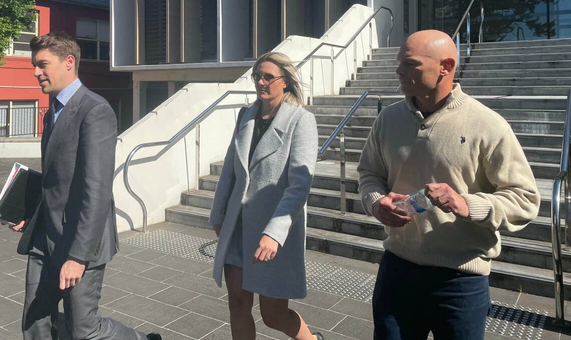Belinda Simmonds leaving Wollongong Local Court with husband and ex-Dragons player Reece Simmonds after her sentence on Wednesday. Picture by Grace Crivellaro.