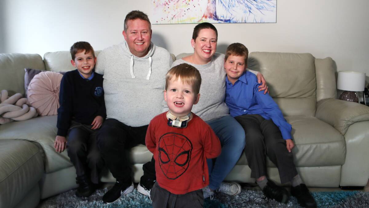 Horsley parents Peter and Jenny Northey with their kids Luke, 7, and Liam, 9, and Eli, 2, (front). Picture: Sylvia Liber.