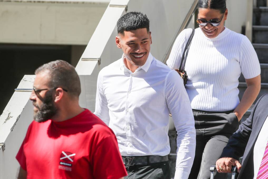 Talatau Junior Amone leaving Wollongong Local Court with his family on January 18. Picture by ACM.