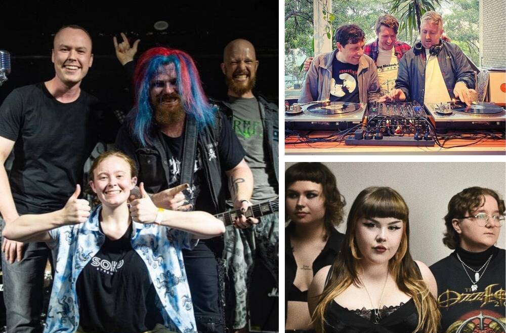 Love and Rage: Sydney-based metal band Pyrefly, Wollongong DJ's Sultans of Spin and Wollongong punk trio The Swetty Bettys will take the stage at La La La's on Thursday. Pictures: supplied.