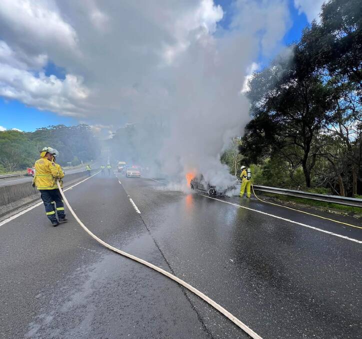 Road cleared, traffic eases after car bursts into flames on M1 Princes Motorway