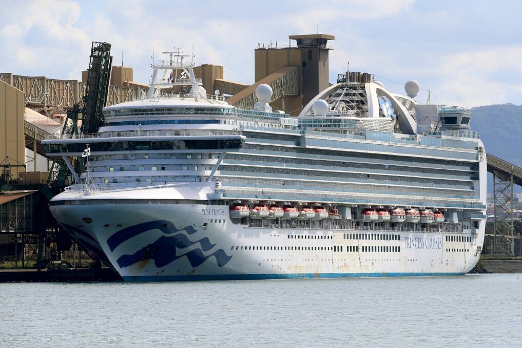 The virus-stricken Ruby Princess docked in Port Kembla Harbour on April 19, 2020. Picture by Sylvia Liber