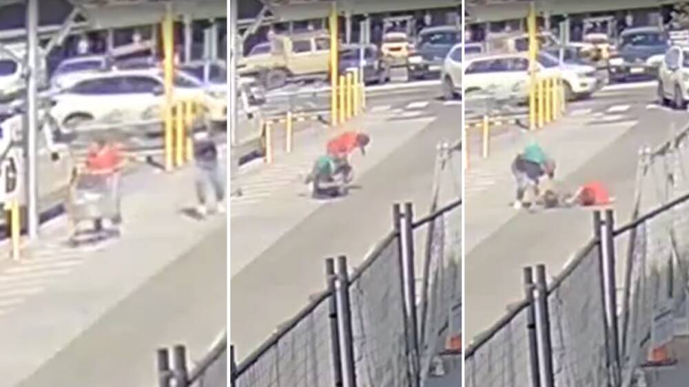 Still images of the CCTV footage showing Shane Windley robbing an elderly woman at Woolworths Unanderra on March 9. Picture supplied