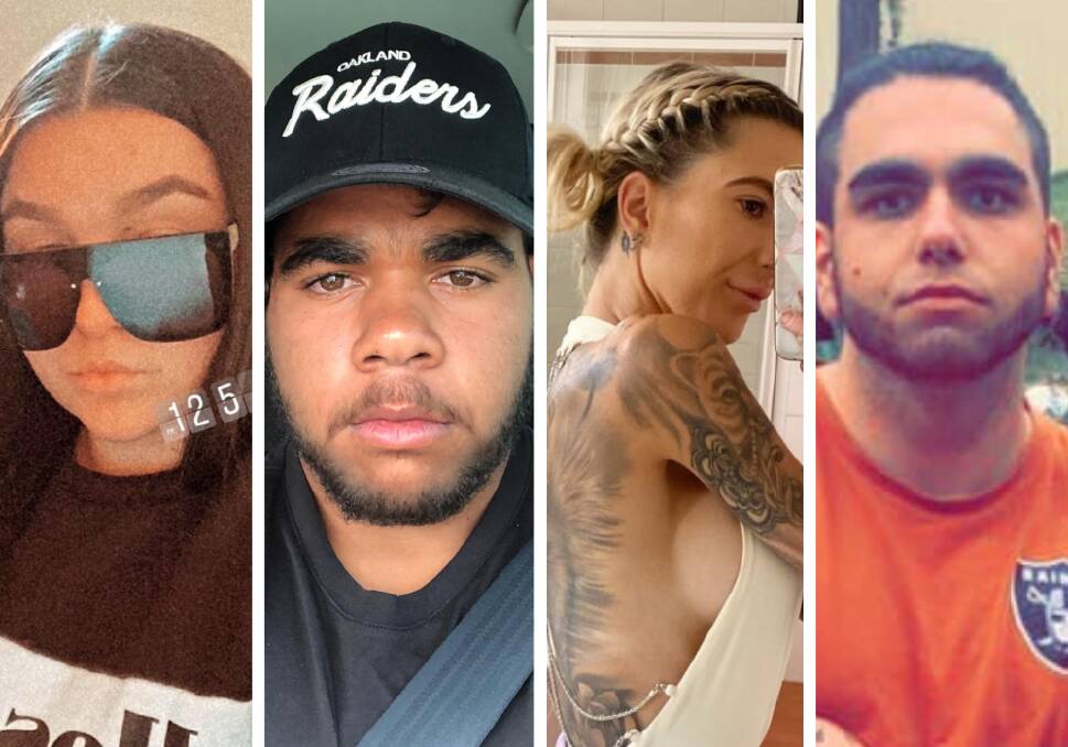(L to R) Sophie Bentley, Murraydjah Kirby, Sinead Fisher, and Andrew Beer were sentenced at Wollongong District Court on Monday. Pictures from Facebook.