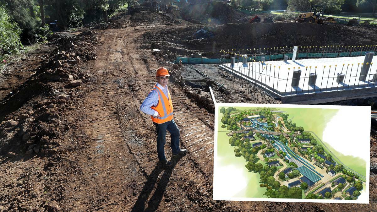 Jamberoo Action Park owner Jim Eddy pictured last year among the 25,000 worth of cubic metres of earth that had to be moved around for the new Velocity Falls attraction. Picture by Robert Peet.
