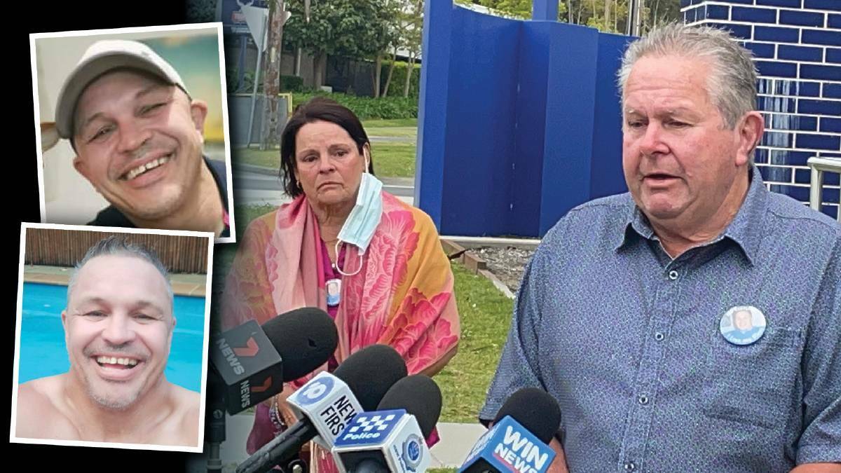 Susan and Stuart McArthur appealed for the public's help for any infortmaiton into the death of their son David McArthur (left) outside Nowra Police Station in 2021. Pictures from file
