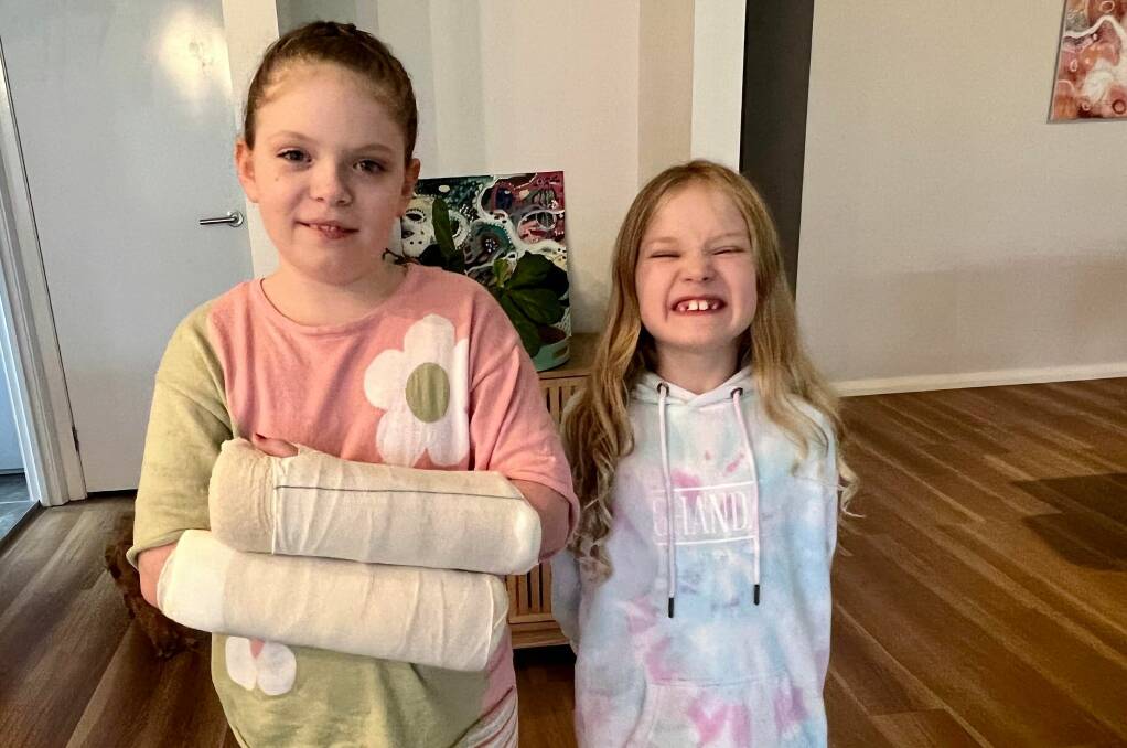 Tori went back to school today after the incident at Boongaree Nature Play Park. It is expected she will come out of the casts in around five weeks. Picture: supplied.
