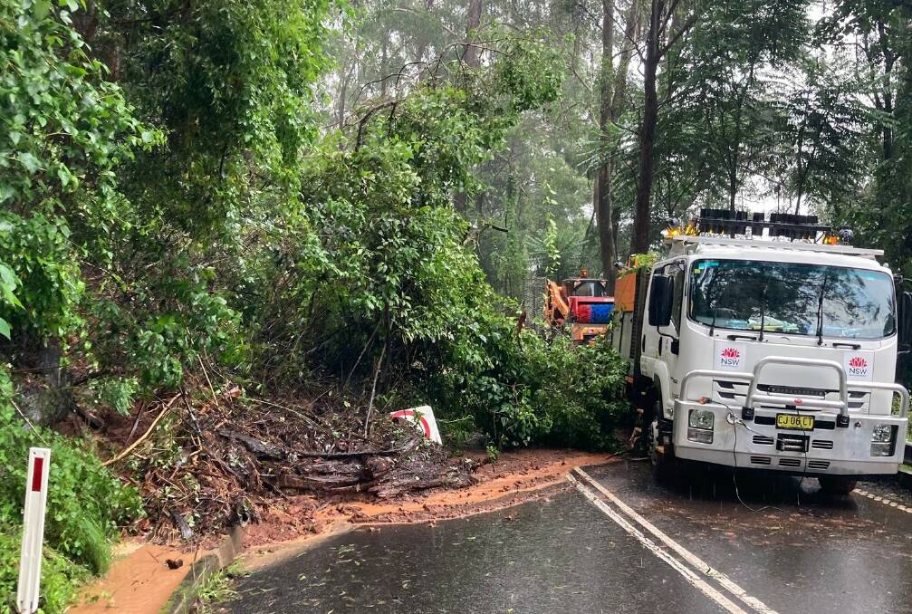 The extent of the damage at Moss Vale Rd, Cambewarra Mountain is revealed, Tuesday March 8. Image: Transport for NSW.
