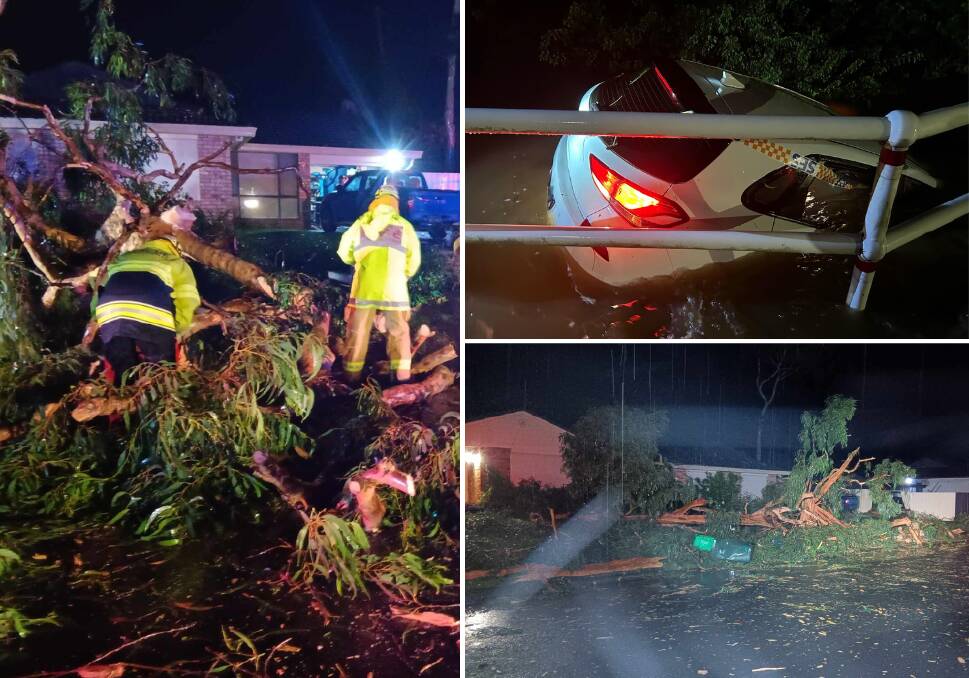 NSW SES volunteers were kept busy in the Illawarra late in the evening on Christmas Day, with two flood rescues in Kiama (one pictured in the top right) and fallen trees in Albion Park (left and bottom right). Pictures supplied