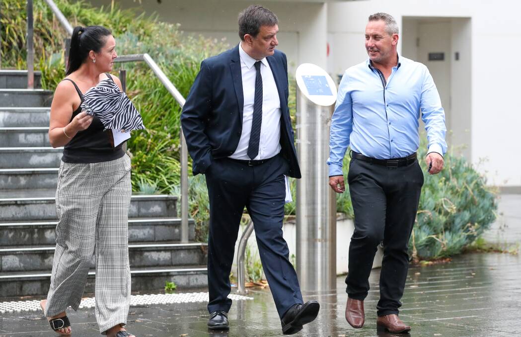 Michelle and Craig Newton leaving Wollongong courthouse with lawyer Anthony Stewart on March 20. Picture by ACM
