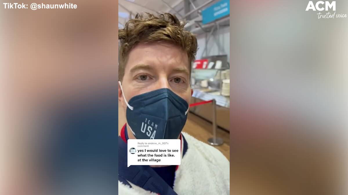 American snowboarder Shaun White said "the food's really good" as he ate at the Olympic Dining Hall in a video posted to TikTok last week. 