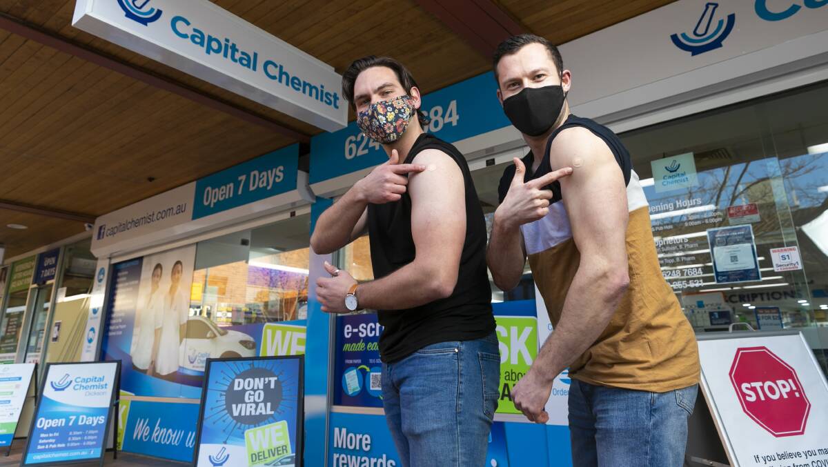 Eric Usher and his housemate Matthias Wurdack are two young Canberrans who have gotten the AstraZeneca jab. Picture: Keegan Carroll