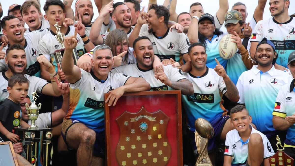 The 2019 Koori Knockout winning South Coast Black Cockatoos led by Ben Wellington. Picture supplied by NITV.