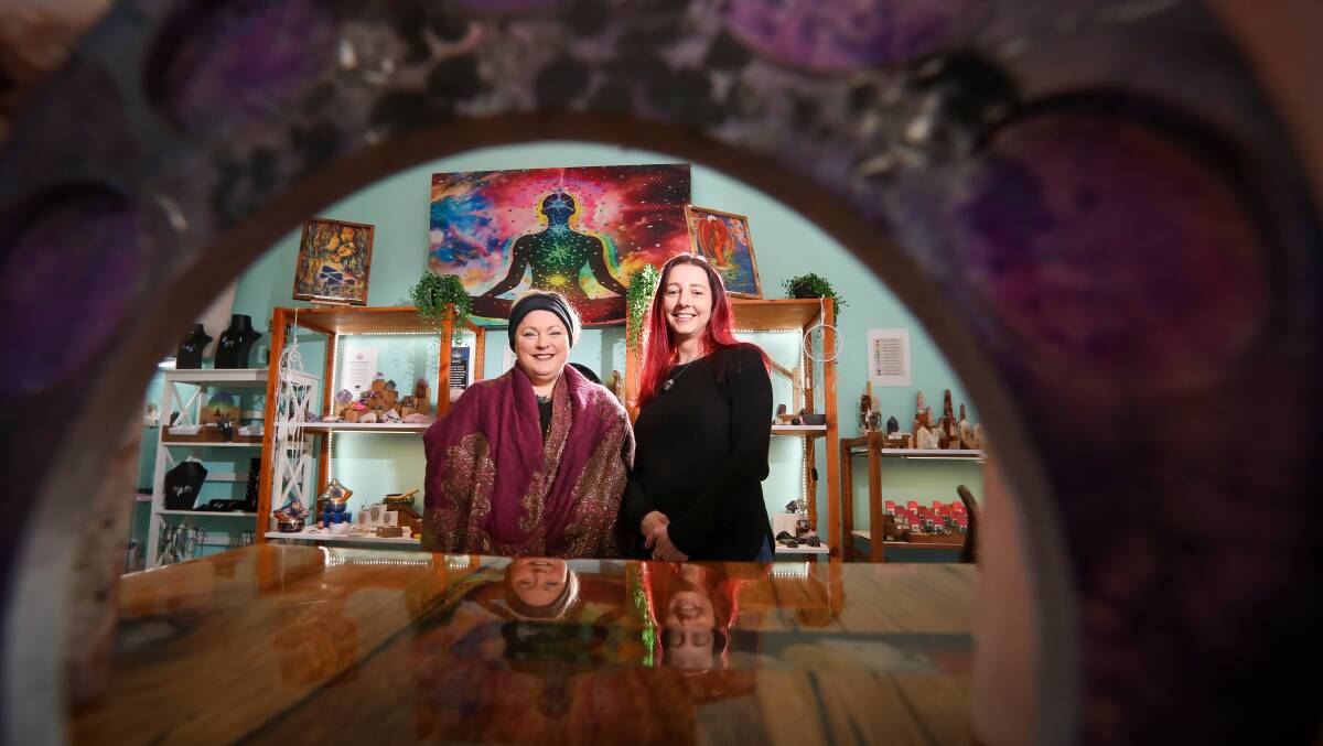 Fear not: Rebs Baijent, right, with Kelly Lorimer, who owns Chimera Crystals and has organised the Port Kembla Fear Fest event this Saturday. Picture: Adam McLean