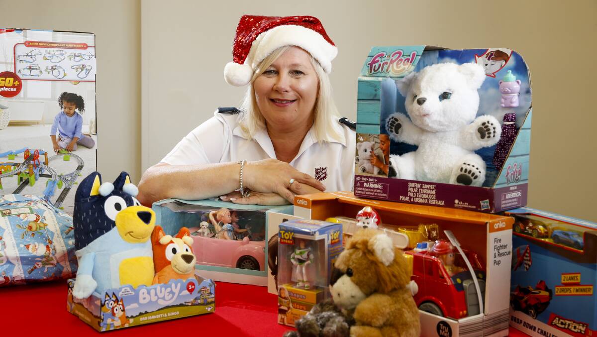 Karen Walker from The Salvation Army Wollongong with toys donated for their 2020 Christmas appeal. Picture: Anna Warr