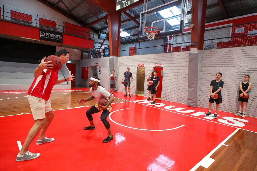 Forman and new import Gardner at a coaching clinic in the Illawarra Snake Pit. Picture:Adam Mclean