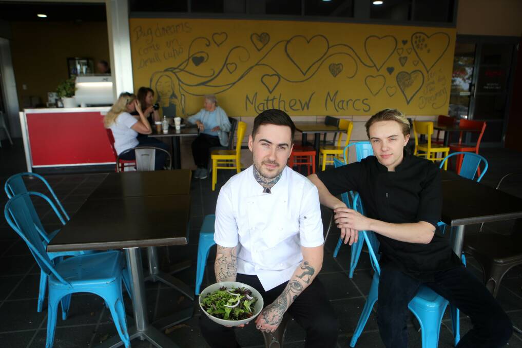 Co-owners of cafe Matthew Marcs, Corey Keating and Caleb Cooper, are opening a new gluten free bistro at the Wollongong Tennis Club. Picture by Sylvia Liber.