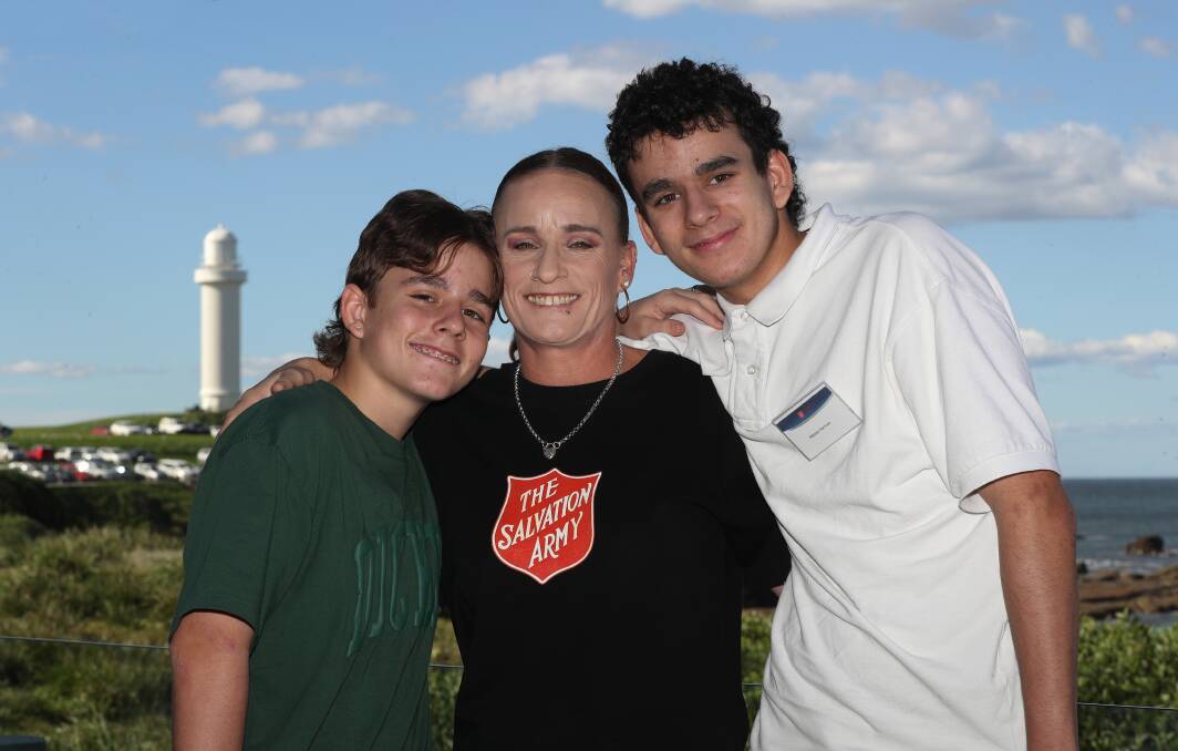 Julie Harrison at the Salvation Army Shield Appeal launch event with her children Knate and Nikolas. Picture:Robert Peet