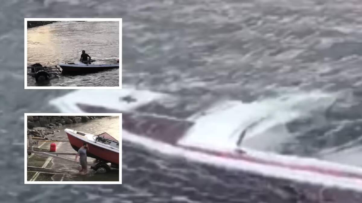 A sunken boat at Bellambi boat ramp. Pictures taken from video by Henry Wedeman.