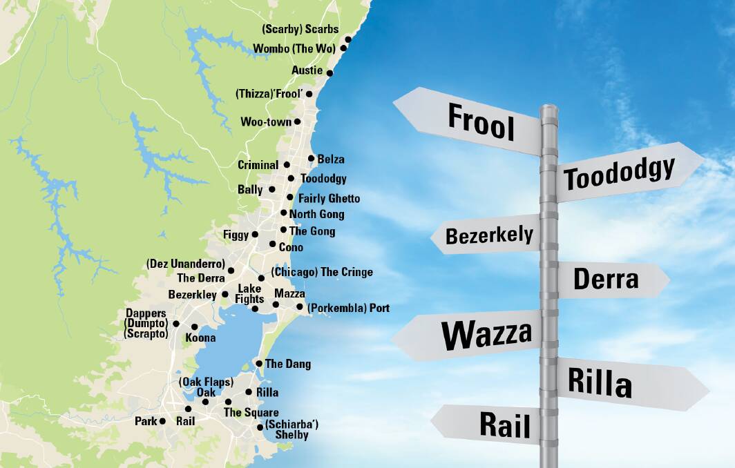 Slang Map: Wollongong Reddit users came together to create a slang map of the Gong with tongue-in-cheek suburb names and a handful of landmarks. Picture: Topherette (digitally altered)