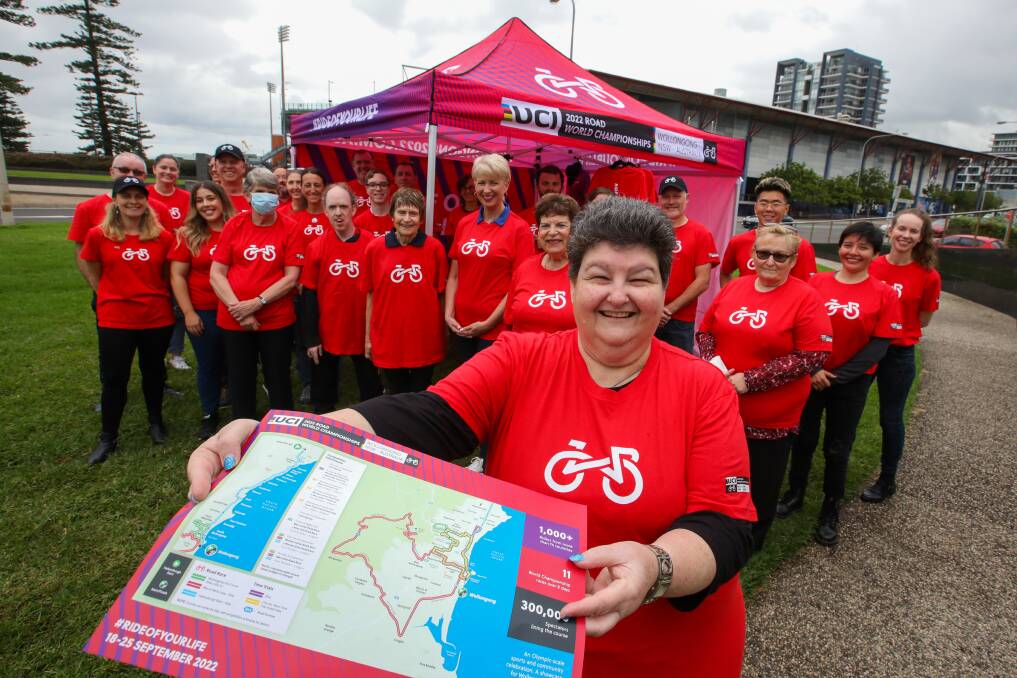 Susan Cole and other prospective volunteers gather in red as the UCI World Championships put out a call for 1500 volunteers. Picture:Wesley Lonergan