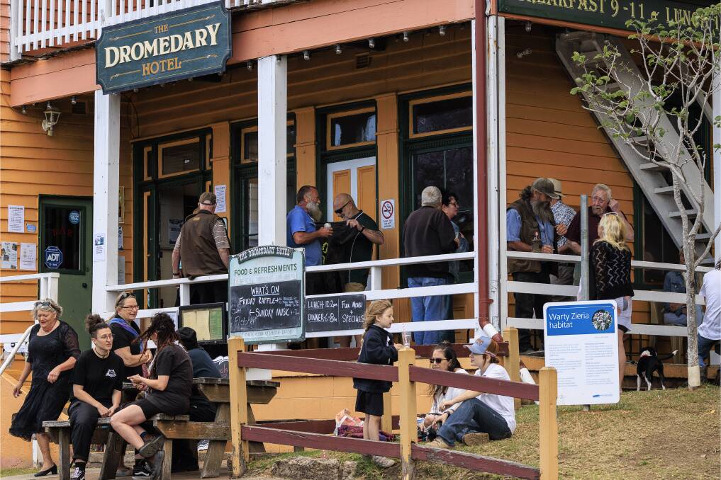 A gathering at The Dromedary Hotel on this year's Melbourne Cup Day. Picture by Tom Skulander