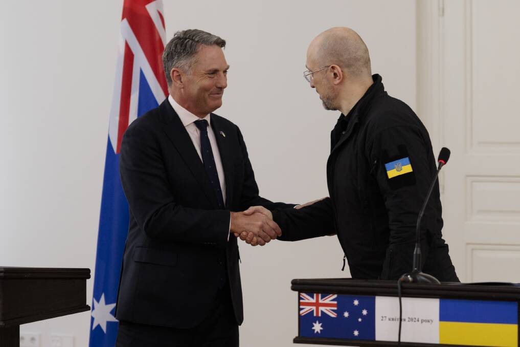 Deputy Prime Minister and Minister for Defence, Richard Marles meets with Ukraine's Prime Minister Denys Shmyhal in Lviv, Ukraine on 27 April 2024. Picture supplied
