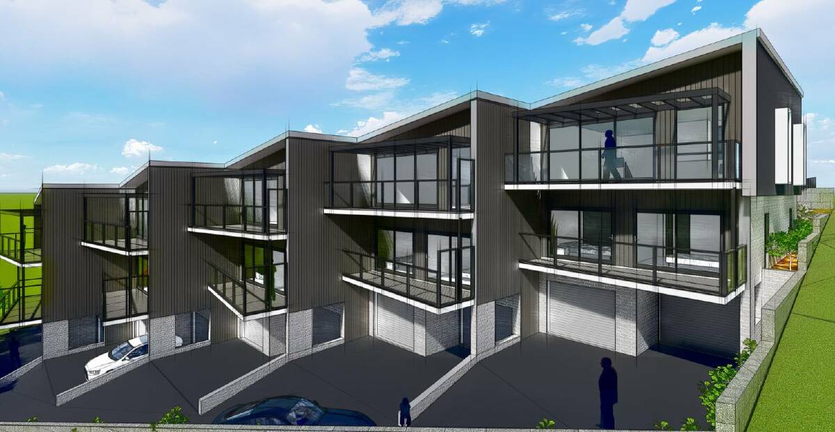 A development application has been lodged for five chalet-style apartments at 3 Noorooma Crescent in Narooma. Image courtesy of Kasparek Architects