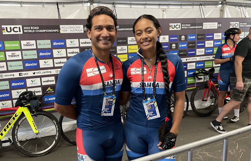 Samoan riders Raea Khan (left) and Urlin Mulitalo were thrilled with their efforts in the mixed time trial. 
