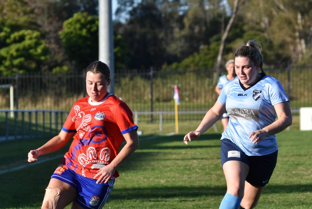 On the ball: White Eagles captain Brittany Ring said her side have utilised their youth players this season including in their game against Kiama on Sunday with the side winning 3-1. Picture: Kiah Hufton/Soccer Shots Illawarra 