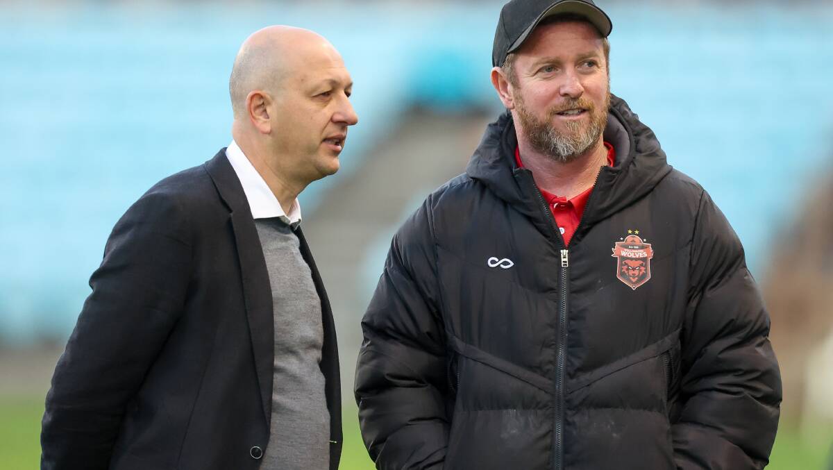 Wollongong Wolves chief executive Strebre Delovski (left), pictured here with Wolves first team coach David Carney, will step down from the role ahead of the new National Second Tier competition. Picture by Adam McLean