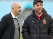 Wollongong Wolves chief executive Strebre Delovski (left), pictured here with Wolves first team coach David Carney, will step down from the role ahead of the new National Second Tier competition. Picture by Adam McLean