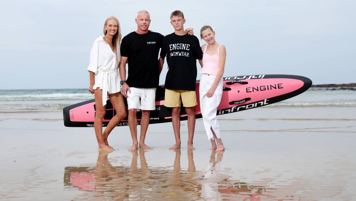 Warilla-Barrack Point SLSC star Maddix Burke has been in great form of late with thanks to the support of his dad Troy, mum Sharna, and younger sister Fleur. Picture by Sylvia Liber