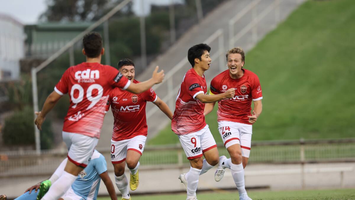 Takumi Ofuka scored the opening goal of the NPL NSW competition in 2023 against APIA at WIN Stadium. Picture by Wesley Lonergan
