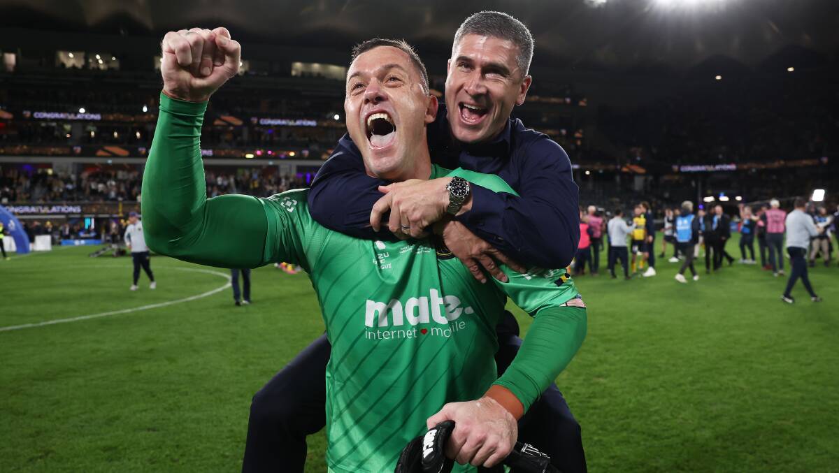 Nick Montgomery and CCM captain Danny Vukovic. Picture - Getty Images