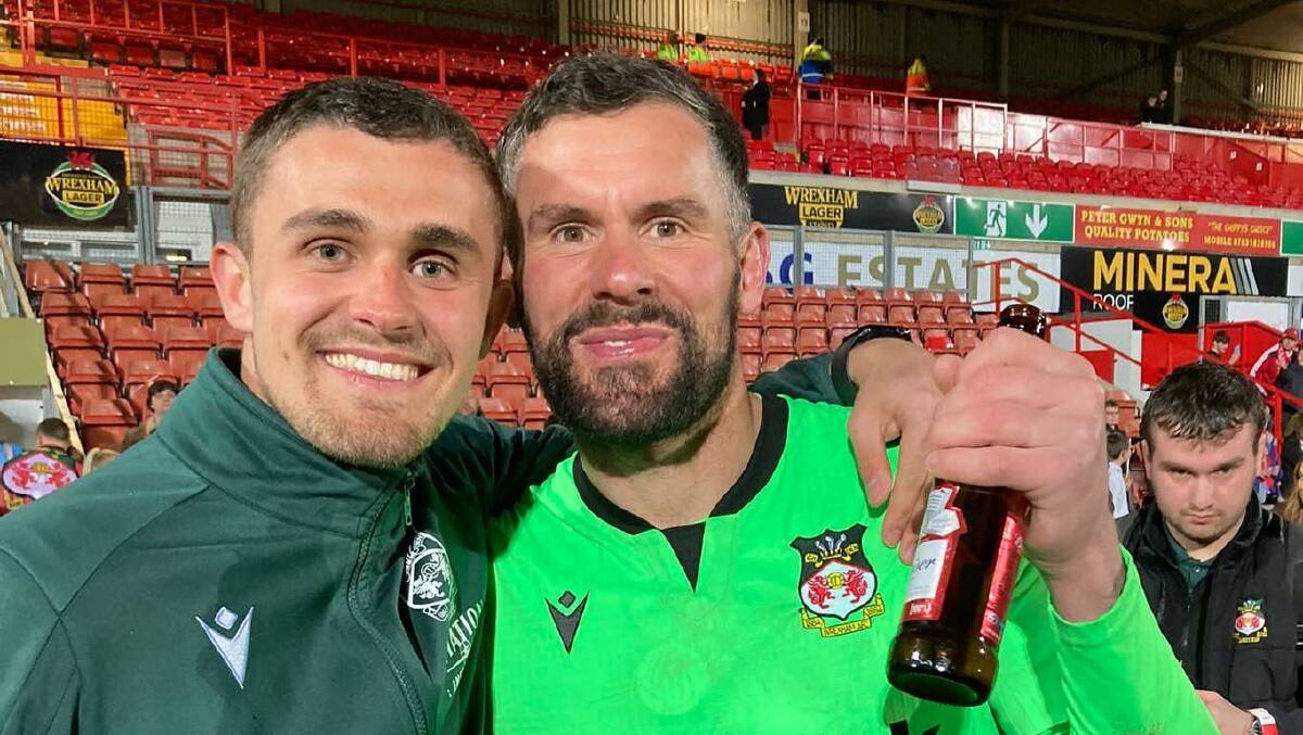 Kai Calderbank-Park with one of his heroes growing up and now his teammate, former EPL stopper Ben Foster. Picture - supplied