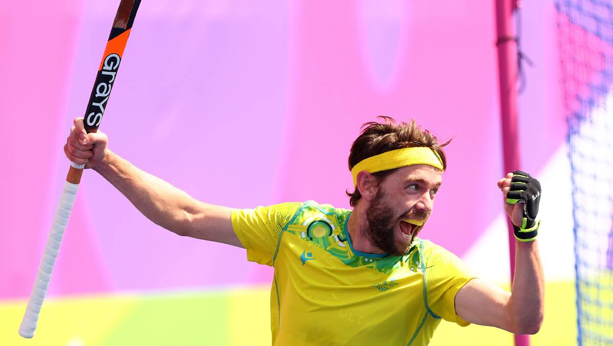 Ogilvie celebrates during Australia's gold medal match win against India at this year's Commonwealth Games. Picture - Getty