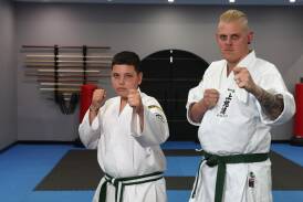 Maicyn Todev (left) and Josh Rowles will represent Port Kembla Little Dojo on the Japan leg at the international martial arts championships. Picture by Sylvia Liber