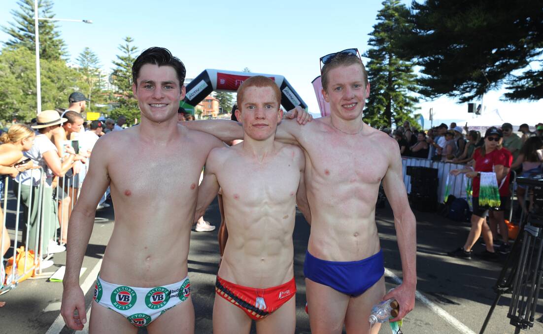 Joel Wooldridge (centre) with his brother Josh (right) and third placed Mitchell Westhuizen. Picture by Robert Peet