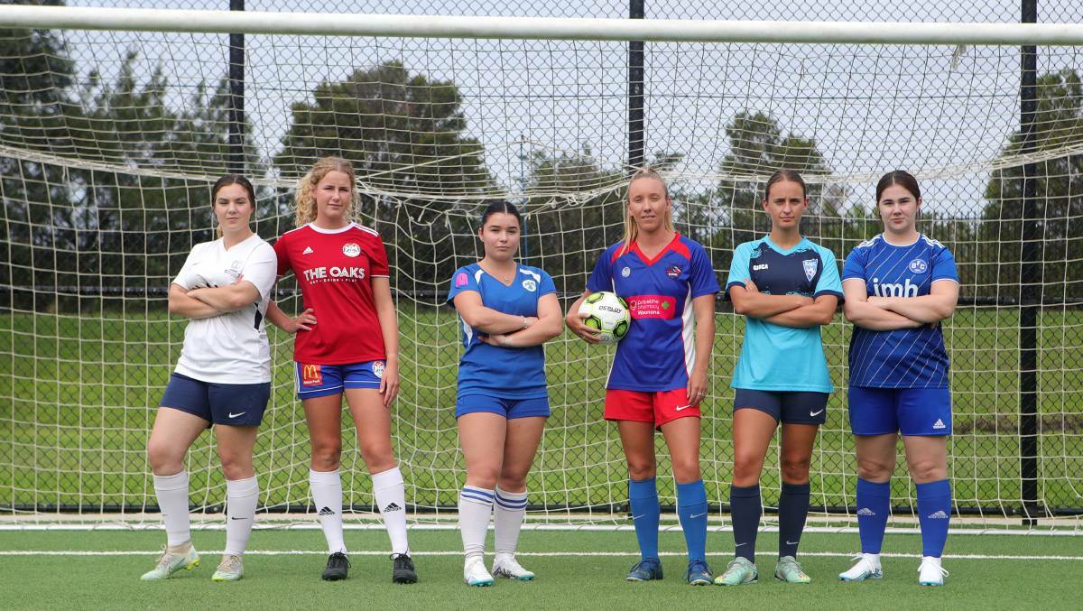 Representatives in the Women's Illawarra Premier League (from left) UOW's Edith Lume, Albion Park's Ariel Green, Thirroul's Mila Gehrke, Woonona's Jordan Wheatley, Shellharbour's Nikola Wilson and Bulli's Claire Falls. Picture by Sylvia Liber
