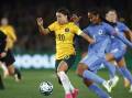 Sam Kerr and Wendie Renard going head-to-head during last Friday's friendly in Melbourne. Picture - Getty Images