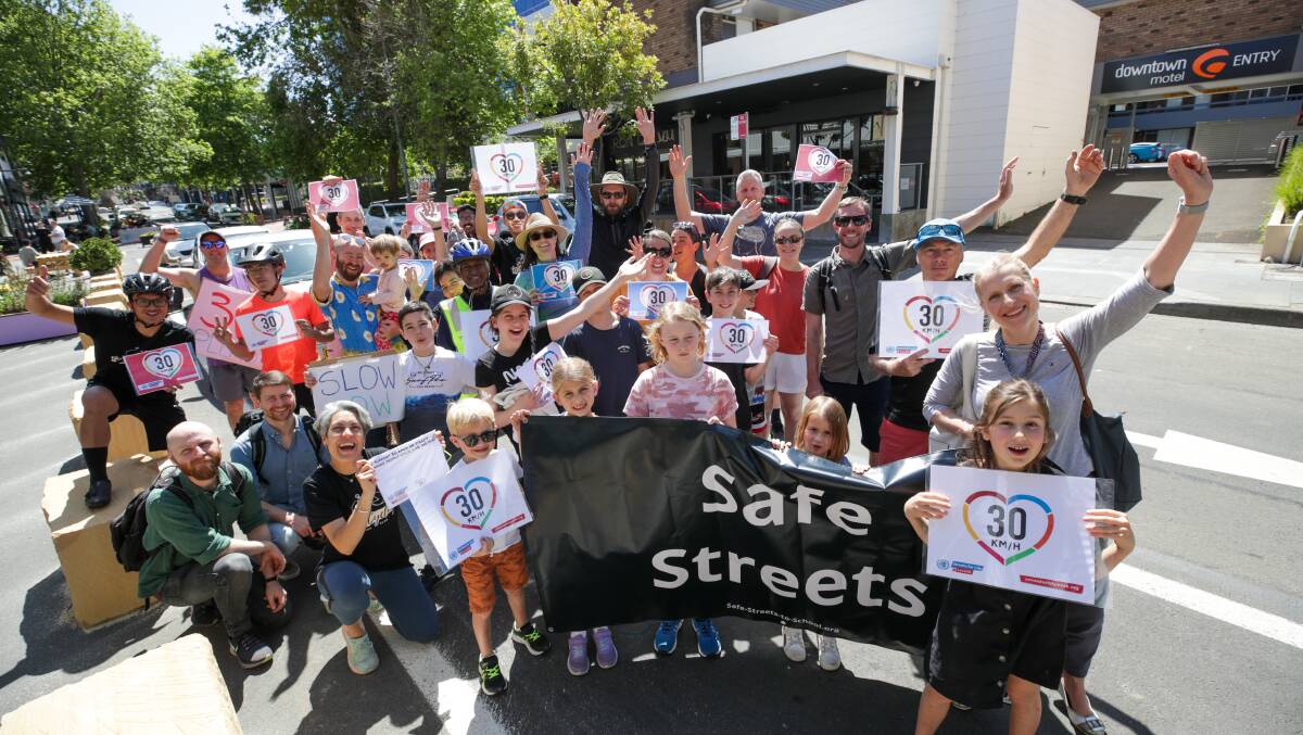 Safe Streets campaigners celebrate Wollongong's first 30km/h. Picture by Adam McLean.