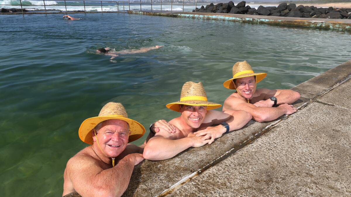 Phil Murray, Ryan Park and Ryan Heckenberg at Towradgi Ocean Pool. Picture by Robert Peet