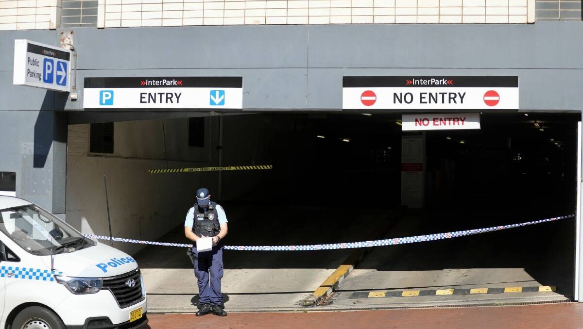 Police have taped off the David Jones car park as they investigate the death of a man. Picture by Adam McLean