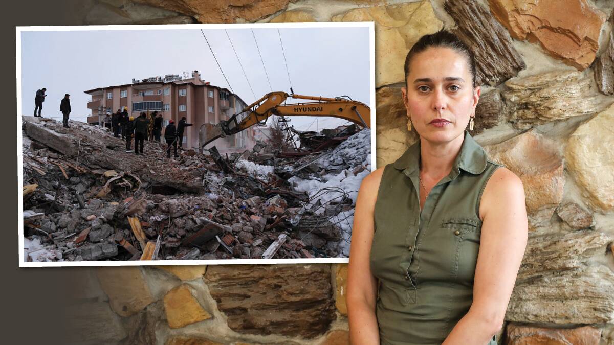 Selen Akinci grieves the loss of her friends and their families in Turkish earthquake. Main picture by Adam McLean, picture of rescue operations in Elbistan, Turkey by Mehmet Kacmaz /Getty FEBRUARY 07 