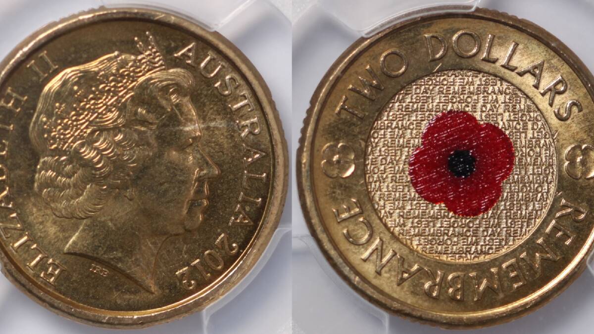  2012 coloured red poppy $2 coin. Picture Imperial Numismatics