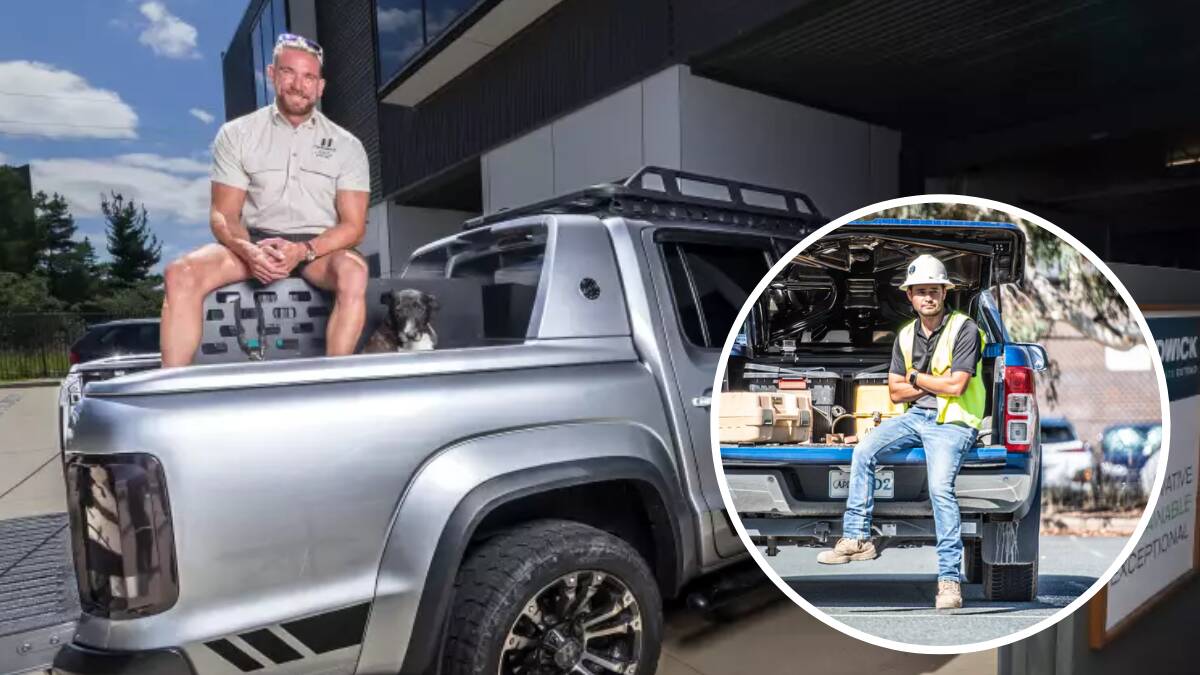 Sean Hardwick, of Hardwick Projects, with his twin-cab VW Amarok ute and Alex Coleman (inset). Pictures by Sitthixay Ditthavong and Karleen Minney