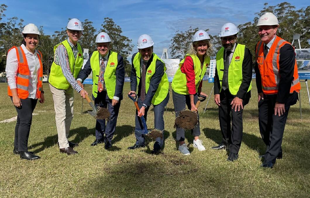 Representatives of local health services and contrator John Holland join Health Minister Ryan Park and State Member for South Coast Liza Butler to turn the first sods on the Shoalhaven Hospital redevelopment. Picture by Glenn Ellard.